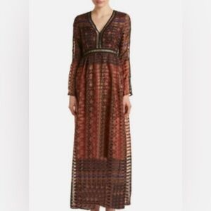re:named Brown Patterned Long Sleeve Dress